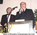 Mayor of Brampton congratulates the Club (42 years Hansa Haus)