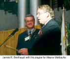 James R. Breithaupt with the plague for Wayne Wettlaufer (German Pioneers Day, Kitchener)