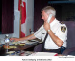 Police Chief Larry Gravill in his office  [photo: Herwig Wandschneider]