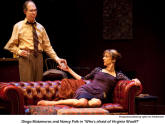 Diego Matamoros and Nancy Palk in "Who's afraid of Virginia Woolf?"  [production photo by Cylla von Tiedemann]