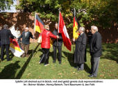 Sybille (all decked out in black, red and gold) greets club representatives: Reiner Walter, Henry Betsch, Toni Baumann and Joe Folk