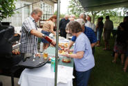 Lining up for potato salad, etc. and Piller's sausage