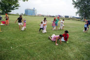 Sack race with partner