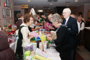 Tables loaded with tombola gifts